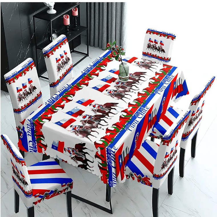MANTEL Y 6 FUNDAS PARA SILLAS DISEÑO FECHAS PATRIAS 5