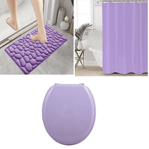 Set de Baño Lila 3 piezas Tapa Cotina Alfombra