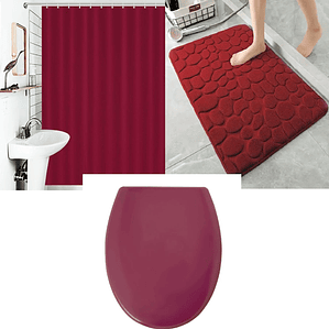 Set de Baño Burdeo 3 piezas Tapa Cotina Alfombra