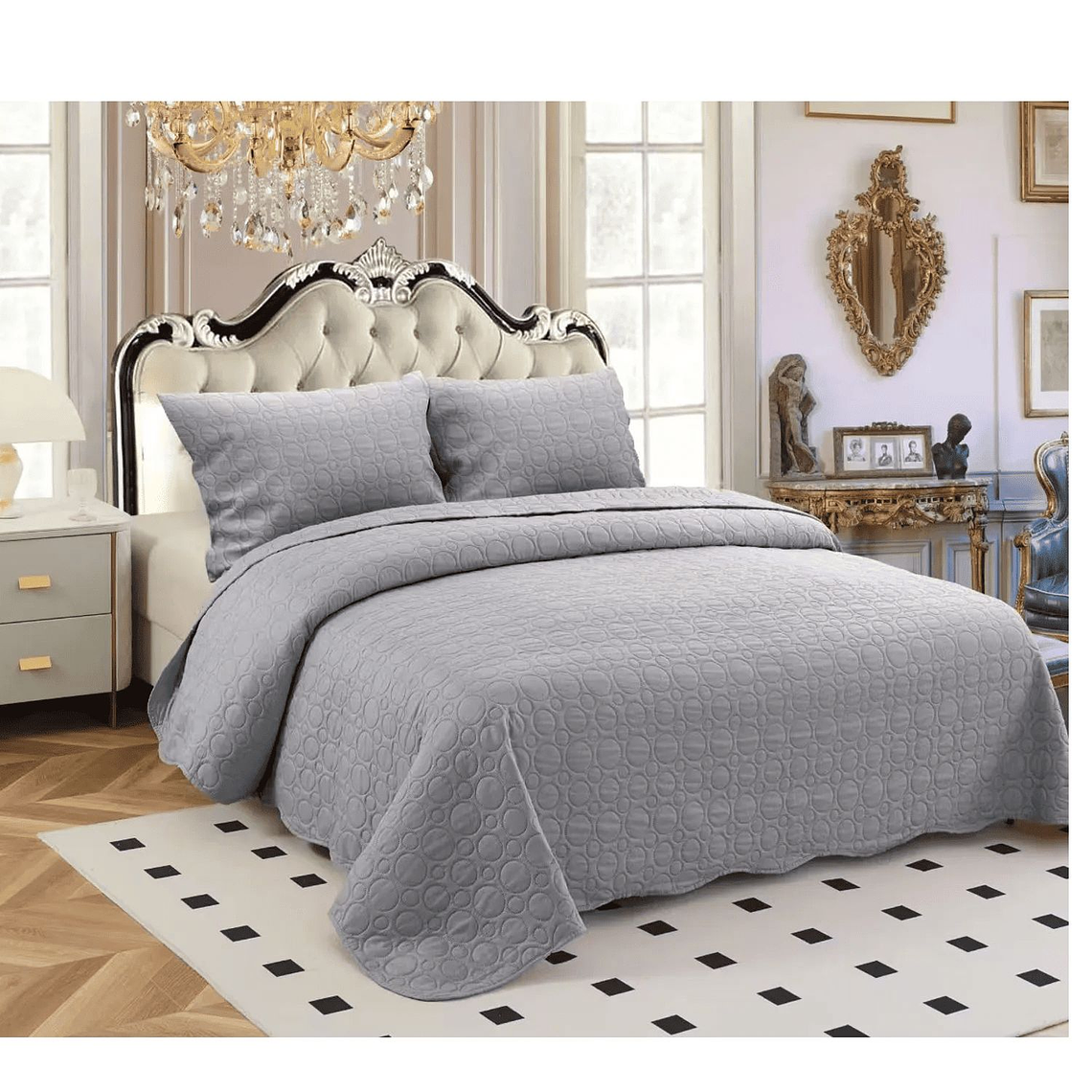 Cubrecama Quilt Cobertor De Verano 1.5 plaza + Funda Gris 1