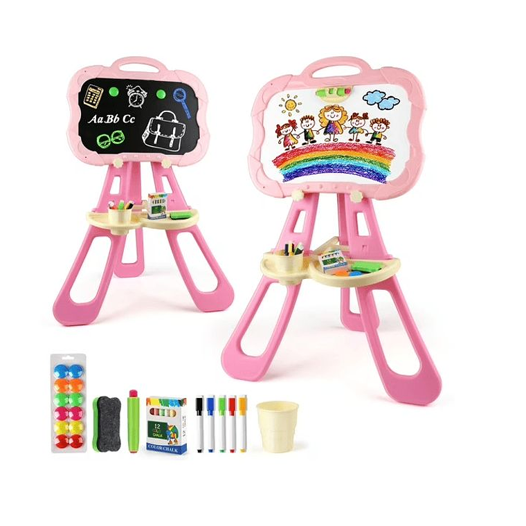 Pizarra Con Atril 3 En 1 Magnetica Doble Para Niños Y Niñas 1