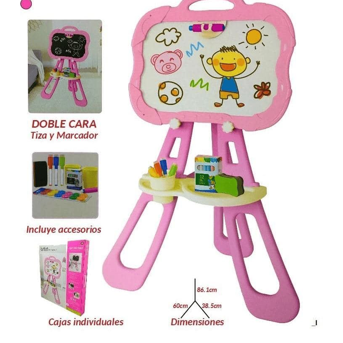 Pizarra Con Atril 3 En 1 Magnetica Doble Para Niños Y Niñas 3