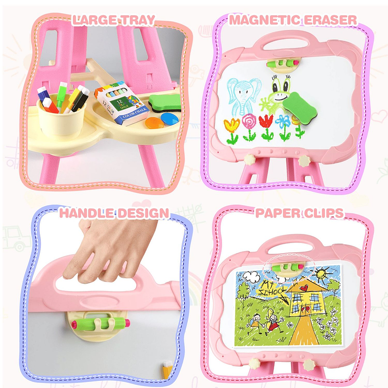 Pizarra Con Atril 3 En 1 Magnetica Doble Para Niños Y Niñas 4