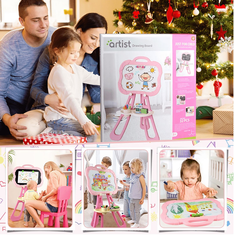 Pizarra Con Atril 3 En 1 Magnetica Doble Para Niños Y Niñas 5