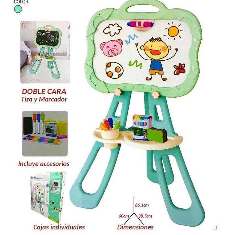 Pizarra Con Atril 3 En 1 Magnetica Doble Para Niños Y Niñas 1