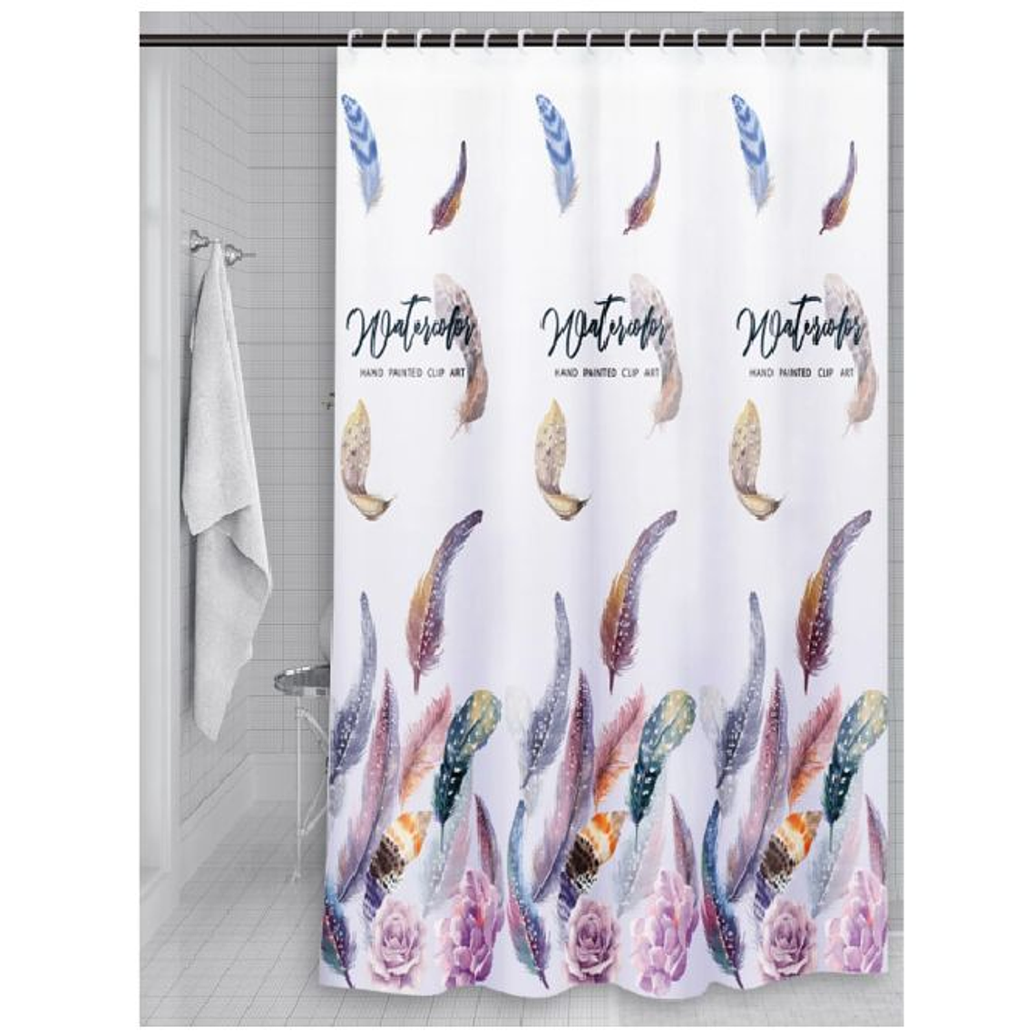 Cortina Ducha Baño 180x180 Elegante Plumas 1