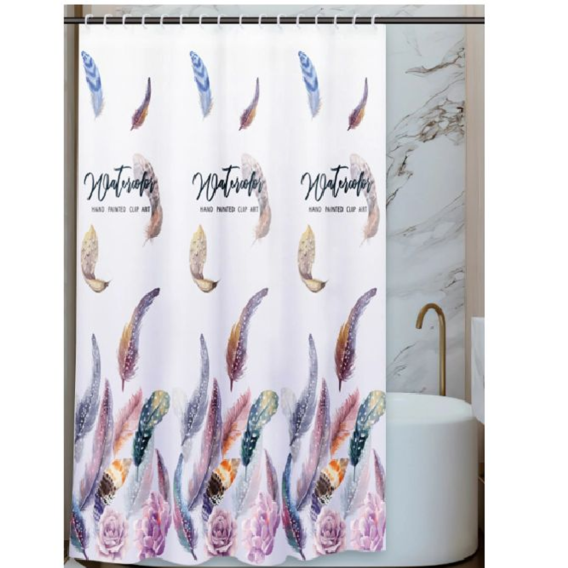 Cortina Ducha Baño 180x180 Elegante Plumas 2