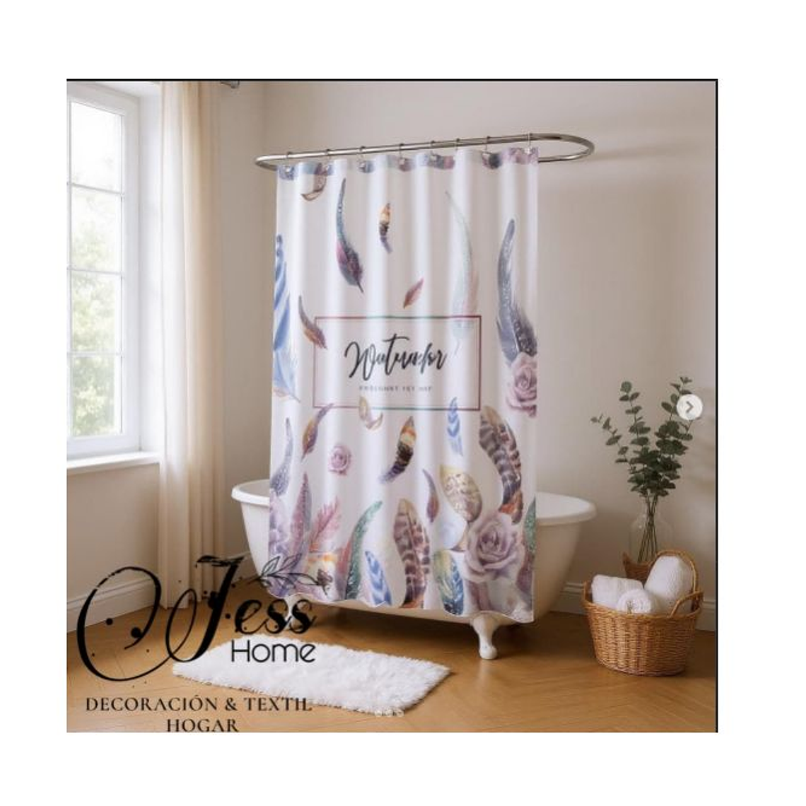 Cortina Ducha Baño 180x180 Elegante Plumas 1
