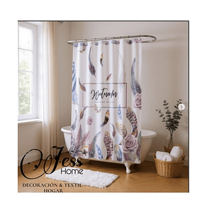 Cortina Ducha Baño 180x180 Elegante Plumas