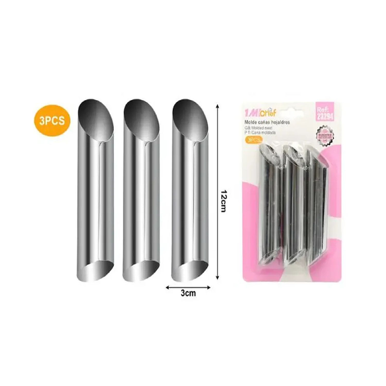 3 Moldes Metalicos Para Cannoli Barquillos Reposteria Color Acero 1