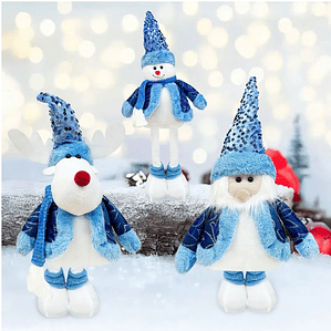 Set 3 Muñecos Patas Largas Navidad azul
