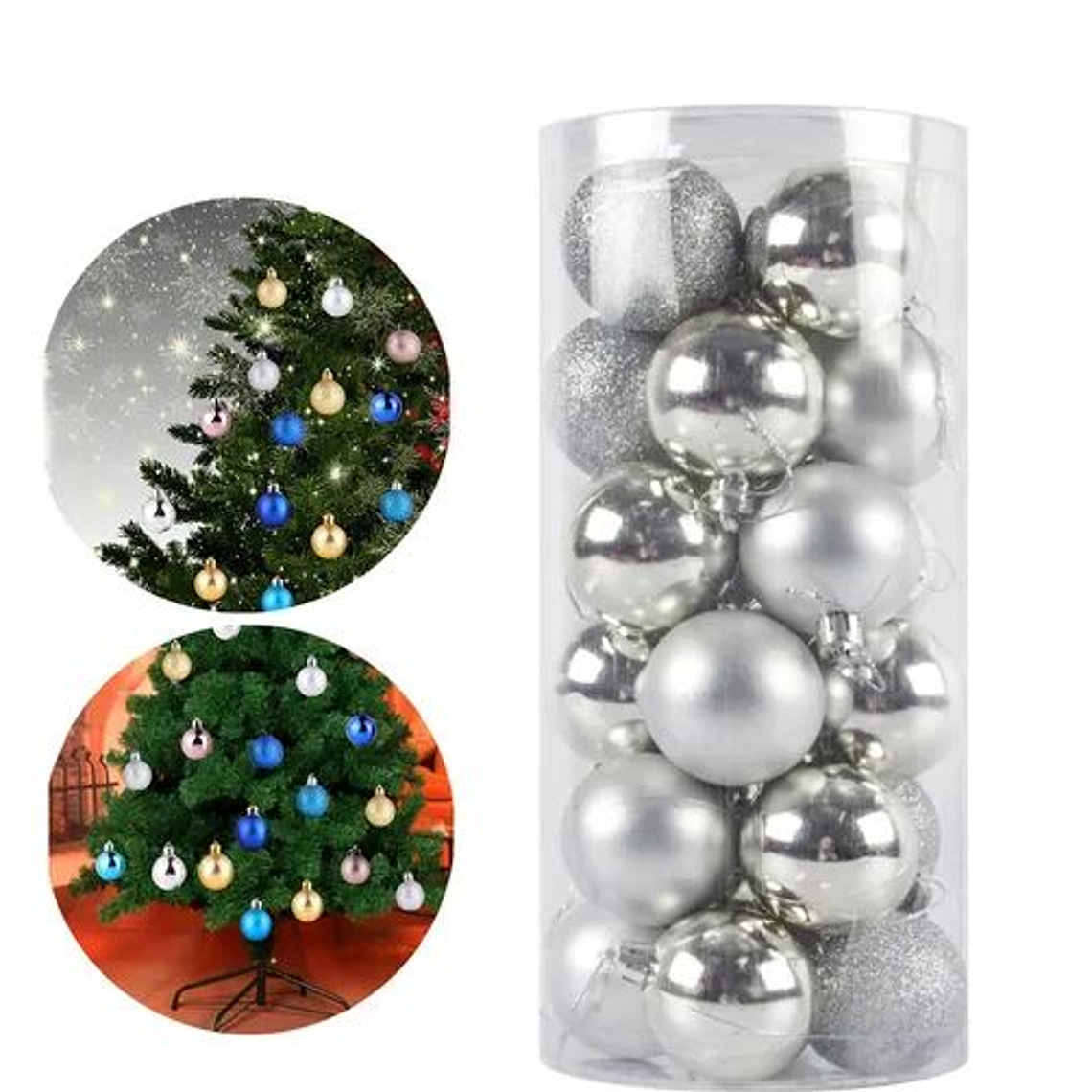 20 Esferas De Navidad Adornos Colgantes Plateado 3