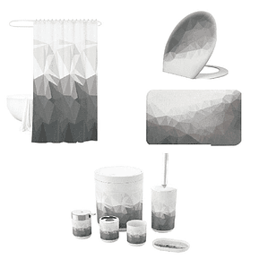 Set de Baño 9 piezas Cortina, Alfombra, Tapa, Organizador Gris