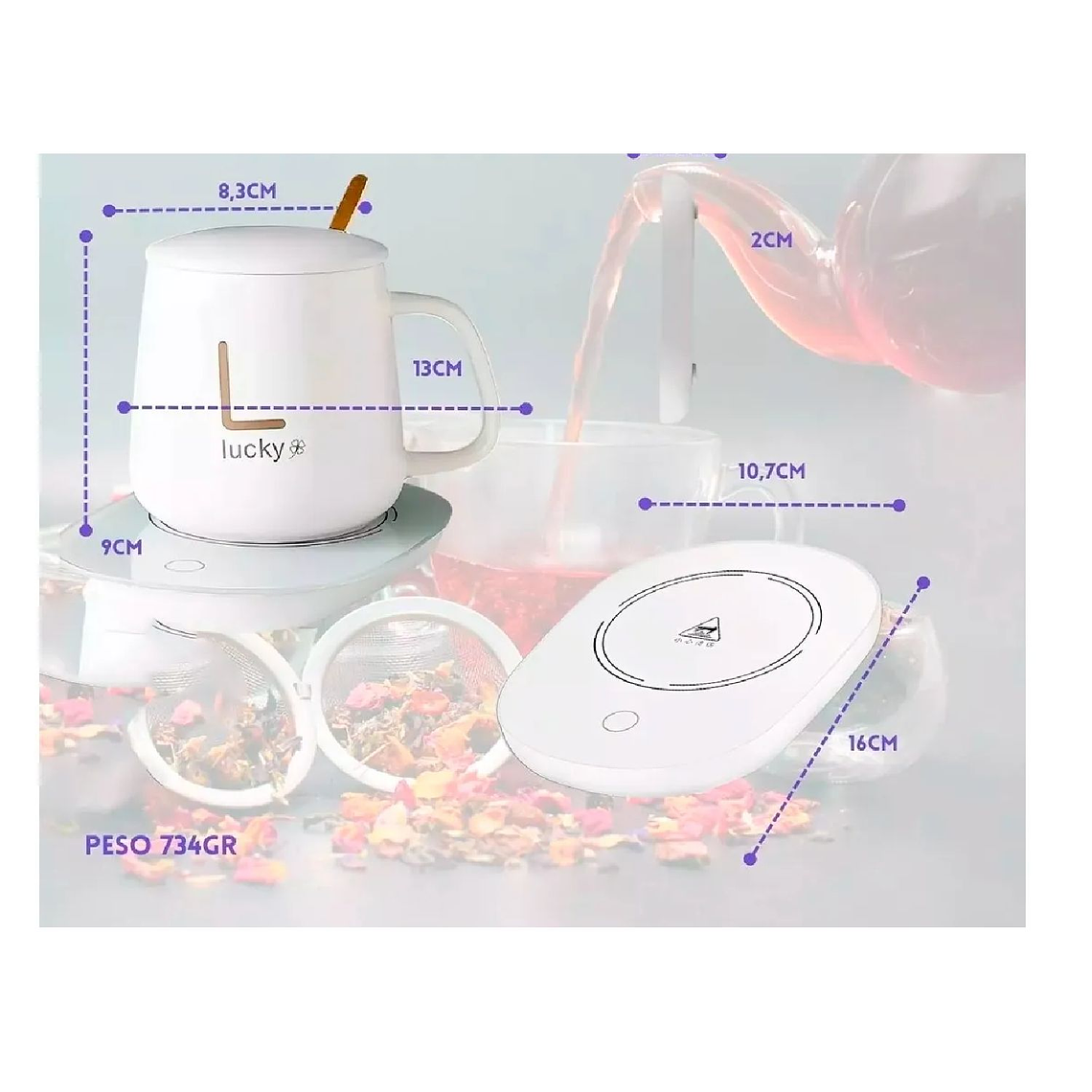 Taza Calentador Eléctrico Para Café Té Leche Blanco 3