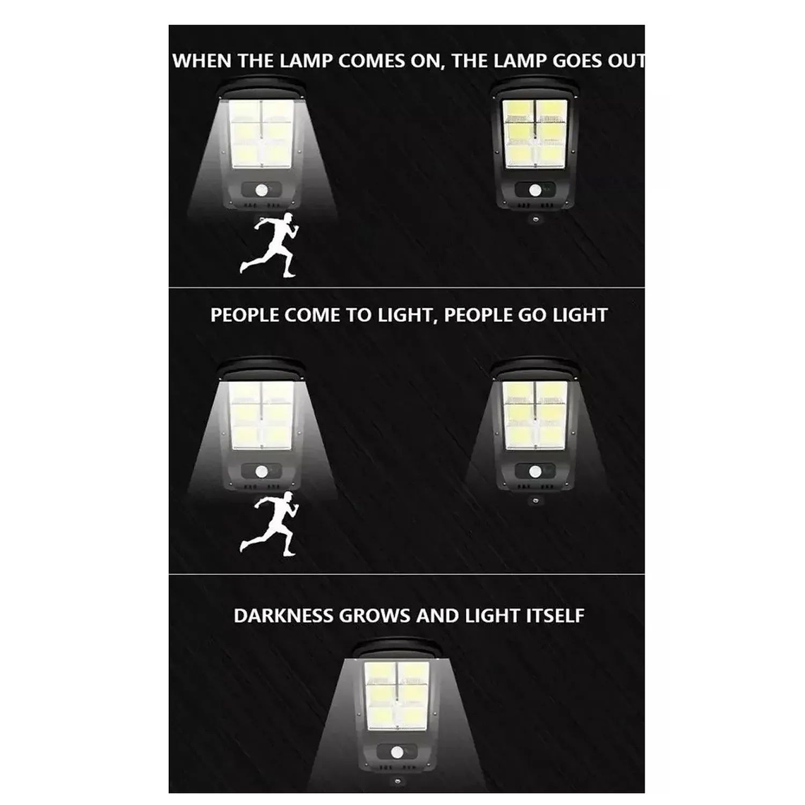 Pack 3 Focos Led Solar Luminaria Panel Sensor 4