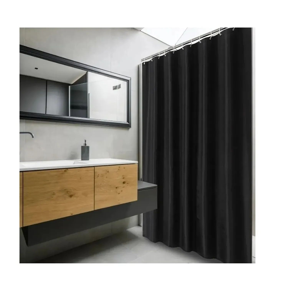 Cortina Ducha Baño 180x180 Elegante Negro 1