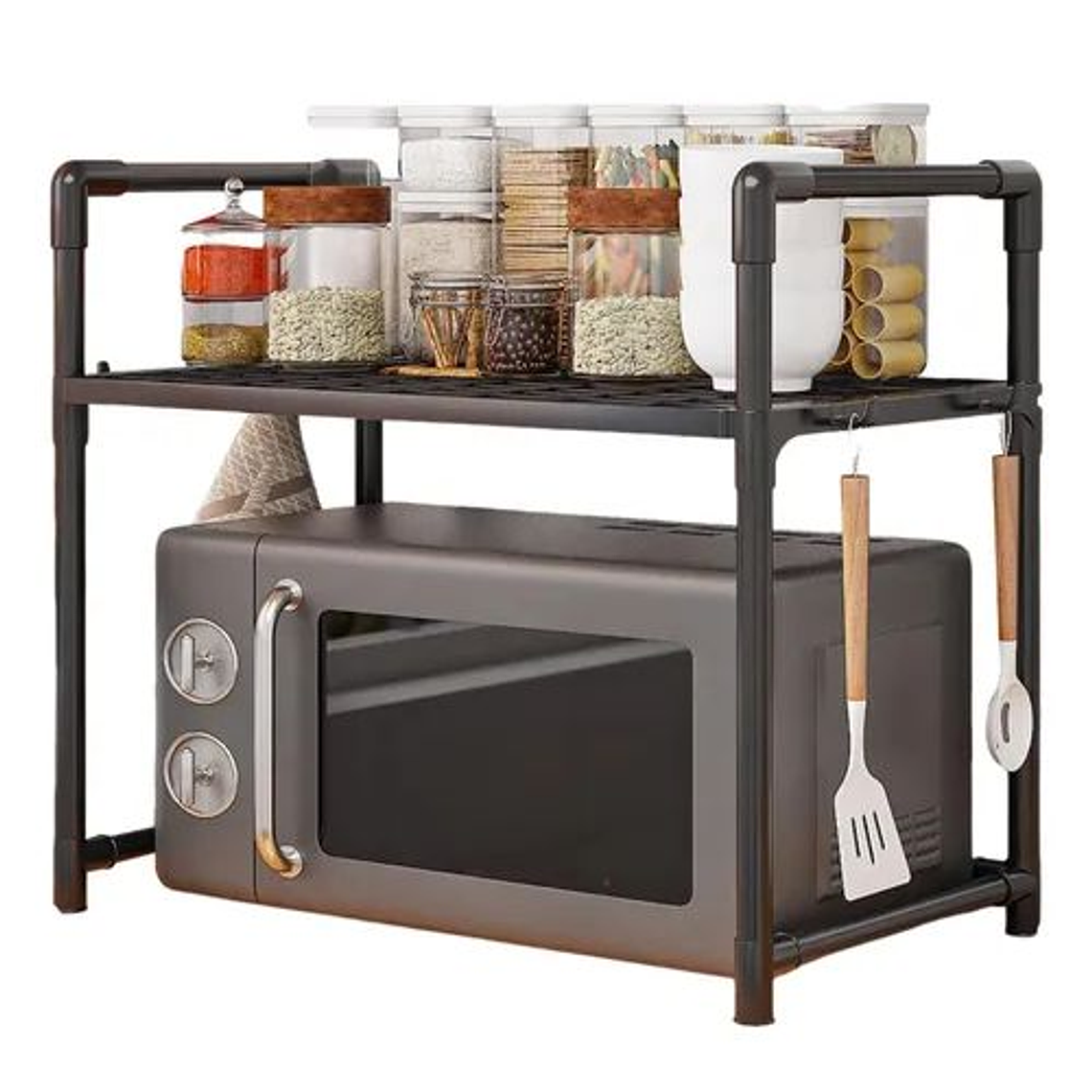Organizador Con Estantante Para Microondas Cocina Negro 1