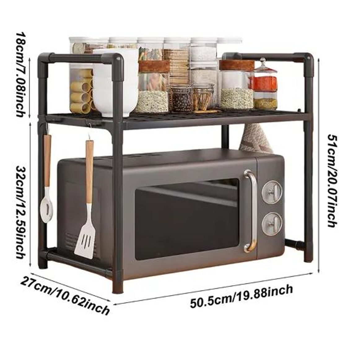 Organizador Con Estantante Para Microondas Cocina Negro 2