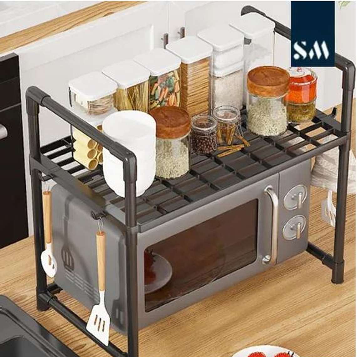 Organizador Con Estantante Para Microondas Cocina Negro 3