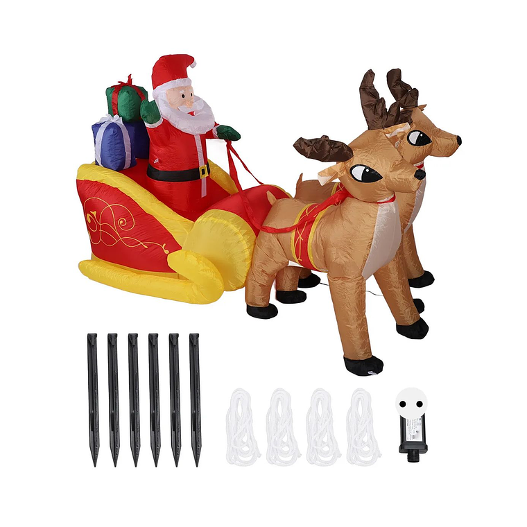 Viejito Pascuero Trineo con renos Inflable Navidad 3
