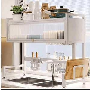 Escurridor de Platos de Acero Inoxidable de Fregadero Cocina con Tapa