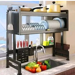 Escurridor de Platos de Acero Inoxidable de Fregadero Cocina con Tapa