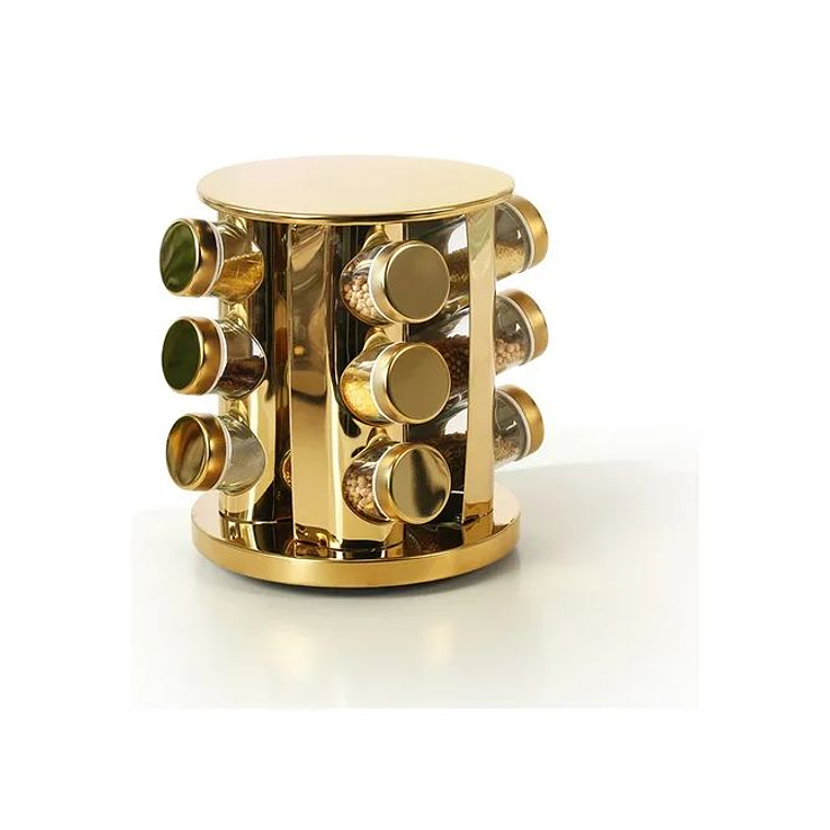 Especiero Condimentero Set X12 Base Giratoria Dorado 1