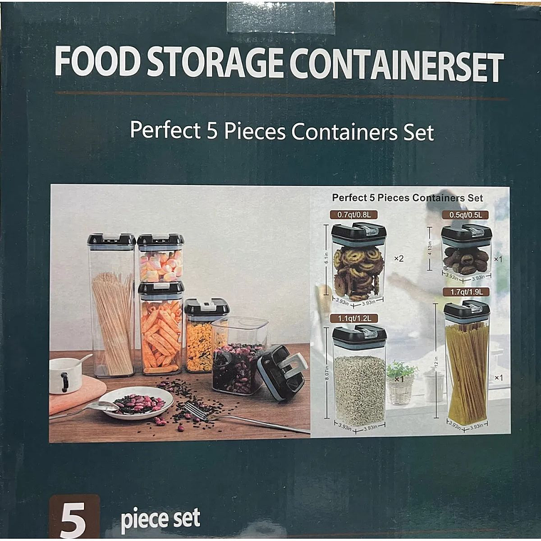 Contenedores Alimento Hermeticos Set 5 Piezas Cierre Facil 2