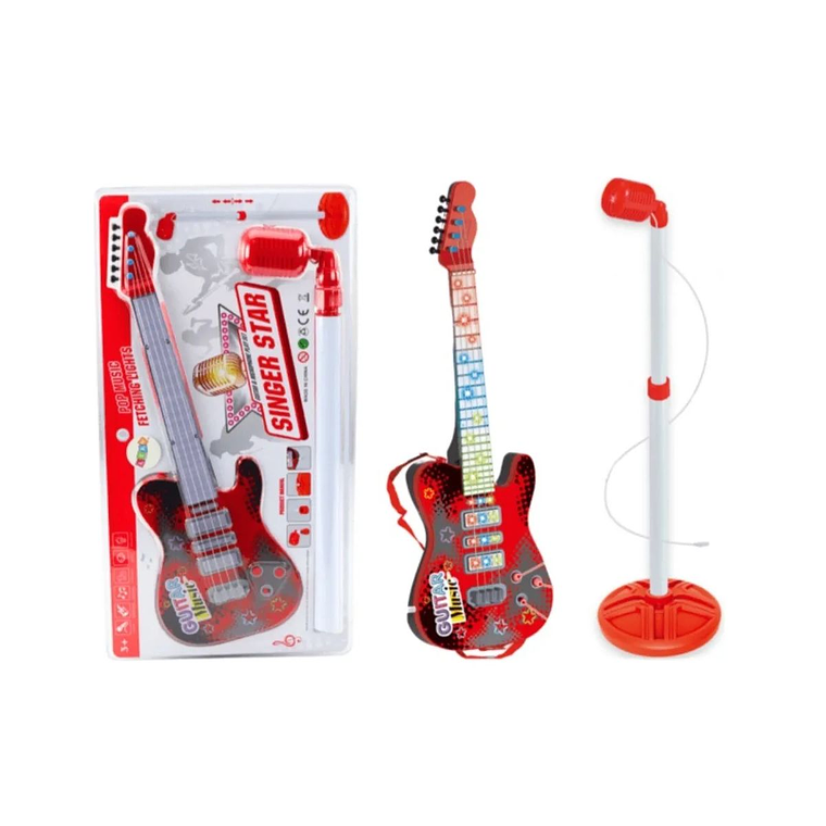Microfono Karaoke Con Guitarra MP 3 y Luces Rojo 1
