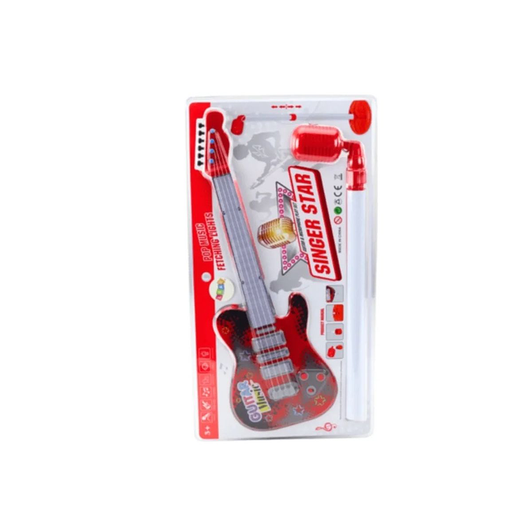 Microfono Karaoke Con Guitarra MP 3 y Luces Rojo 2