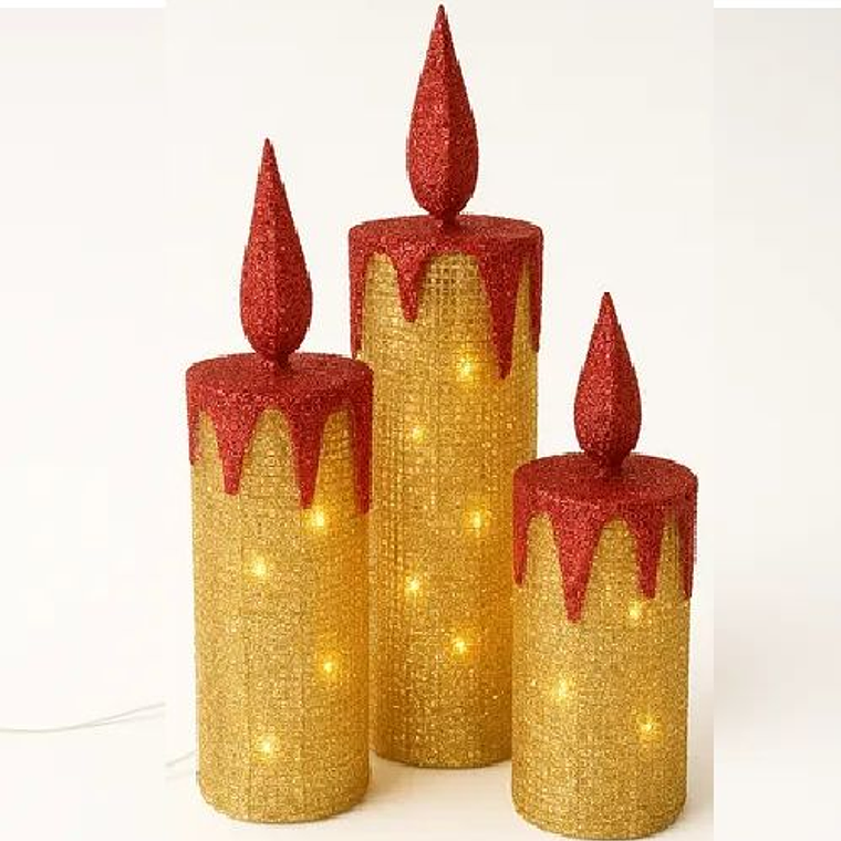 Adorno Navidad 3 Velas Con Luz Led 1