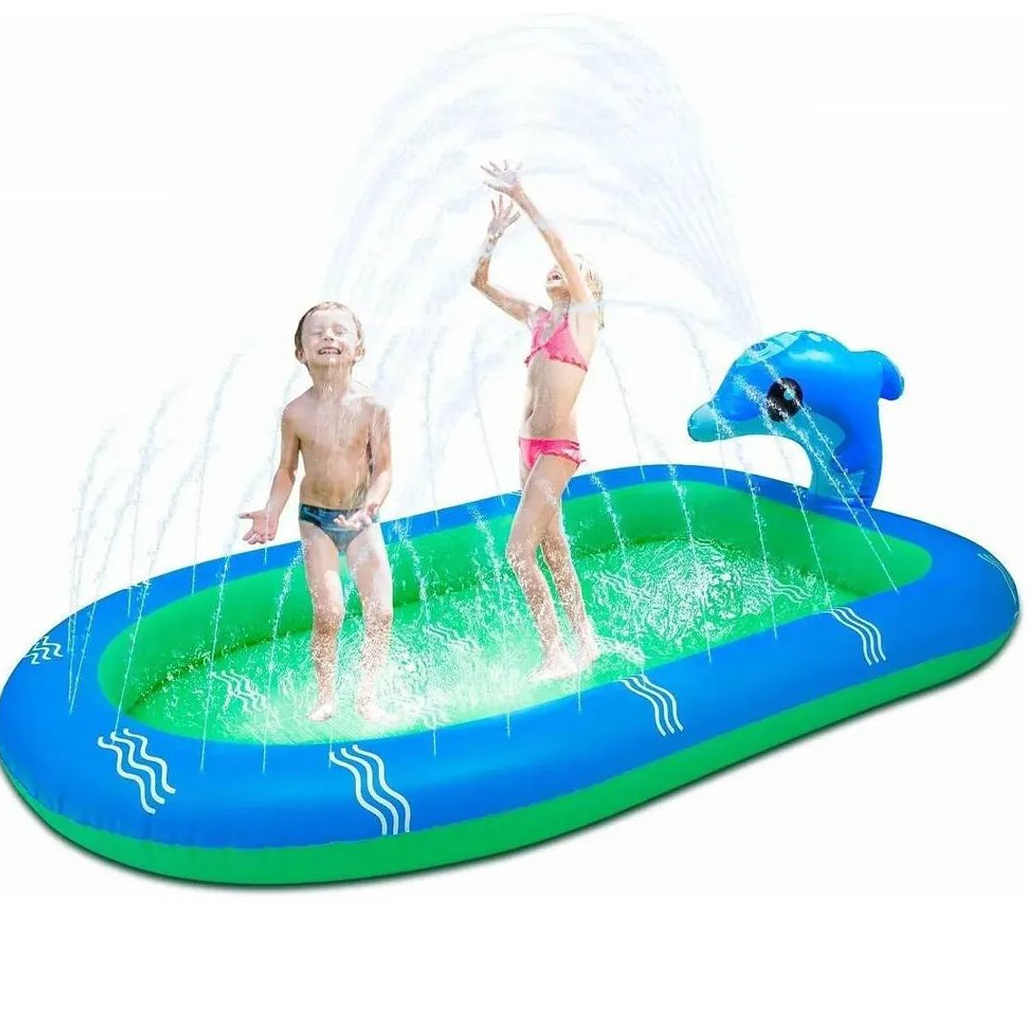 Piscina Inflable 170x110x45cm Dino Delfin Lanza Chorro Agua 1