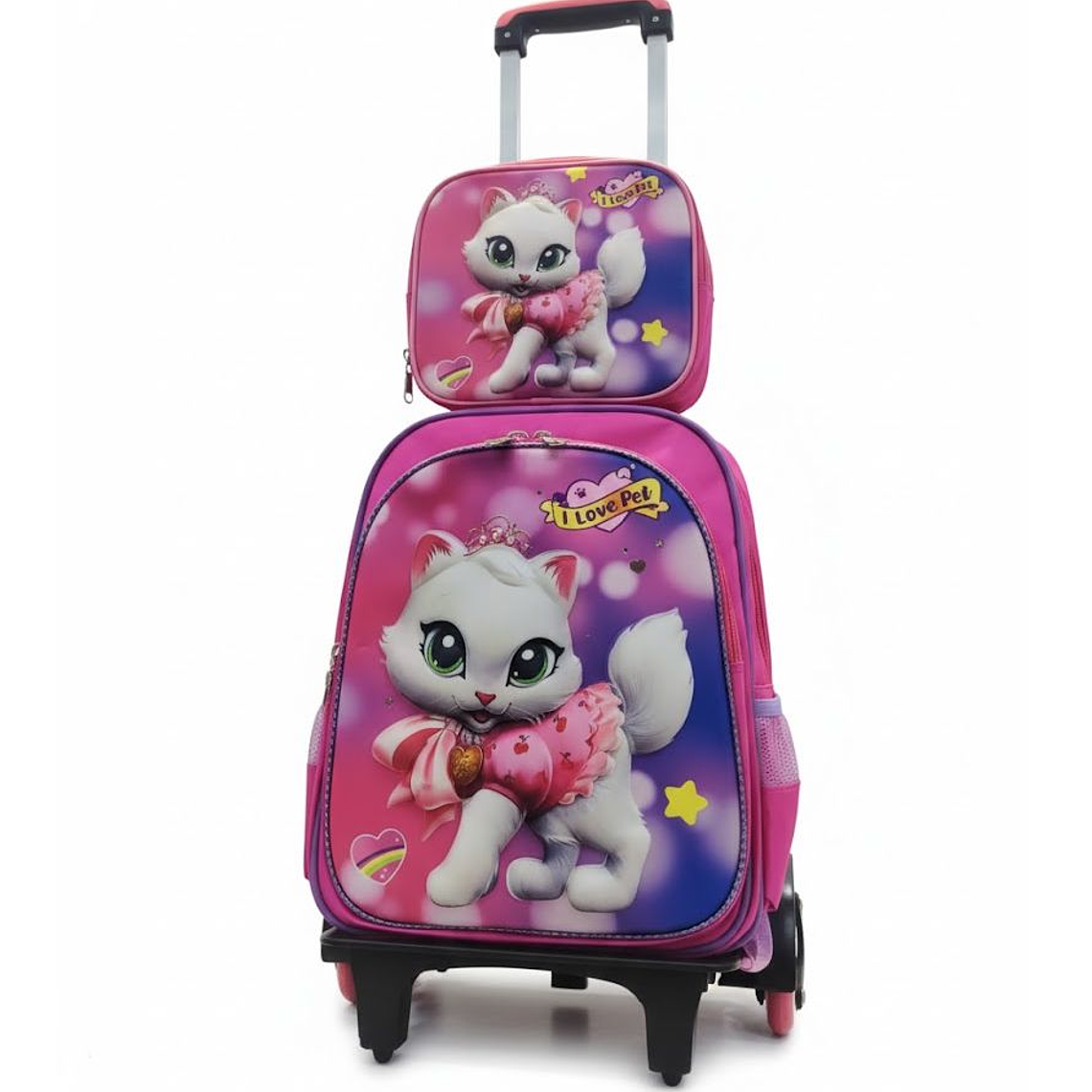 Mochila Niños Escolar Moda Ruedas Diseño Gatito 3 piezas 2