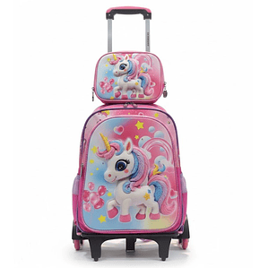Mochila Niños Escolar Moda Ruedas Diseño unicornio 3 piezas