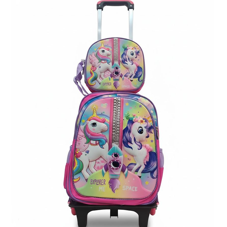Mochila Niños Escolar Moda Ruedas Diseño unicornio 3 piezas 2