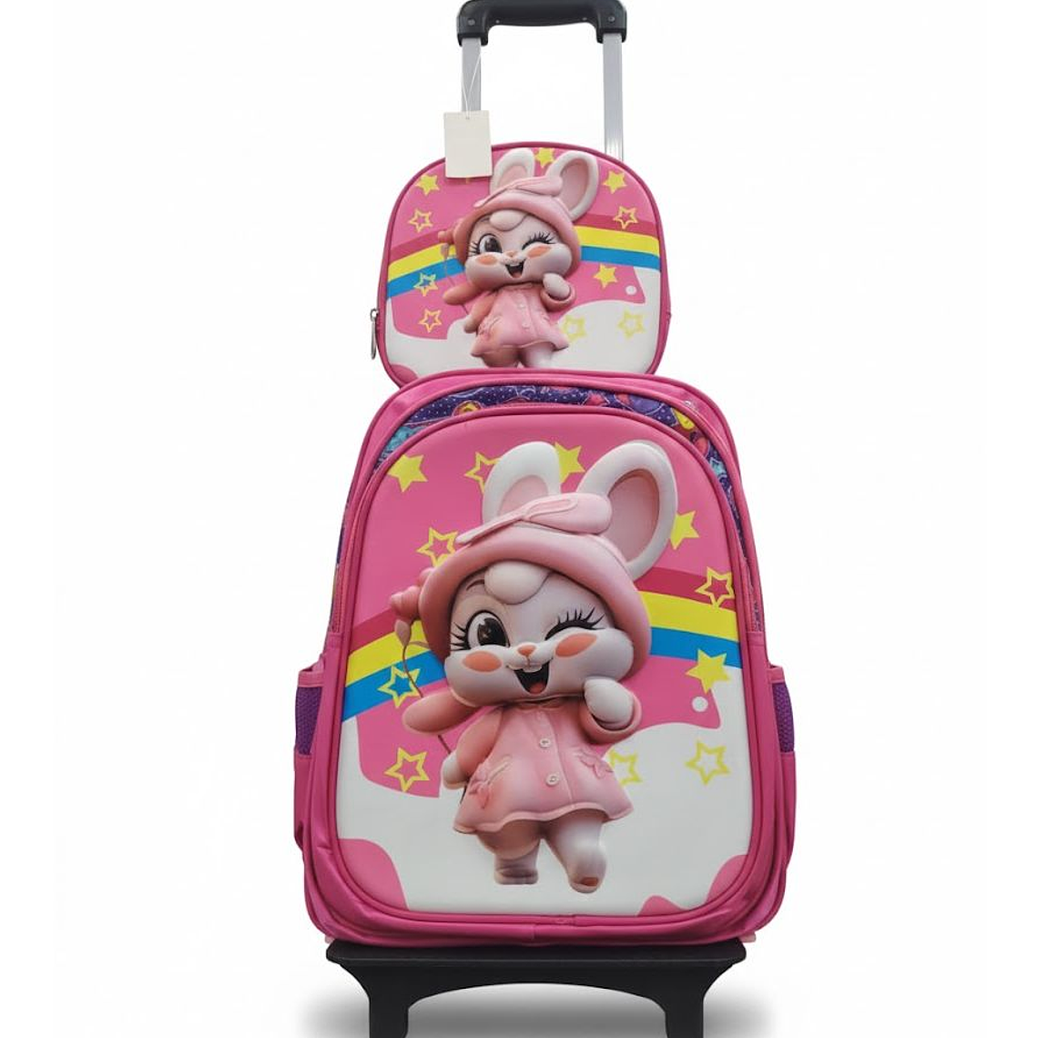 Mochila Niños Escolar Moda Ruedas Diseño conejito 3 piezas 1