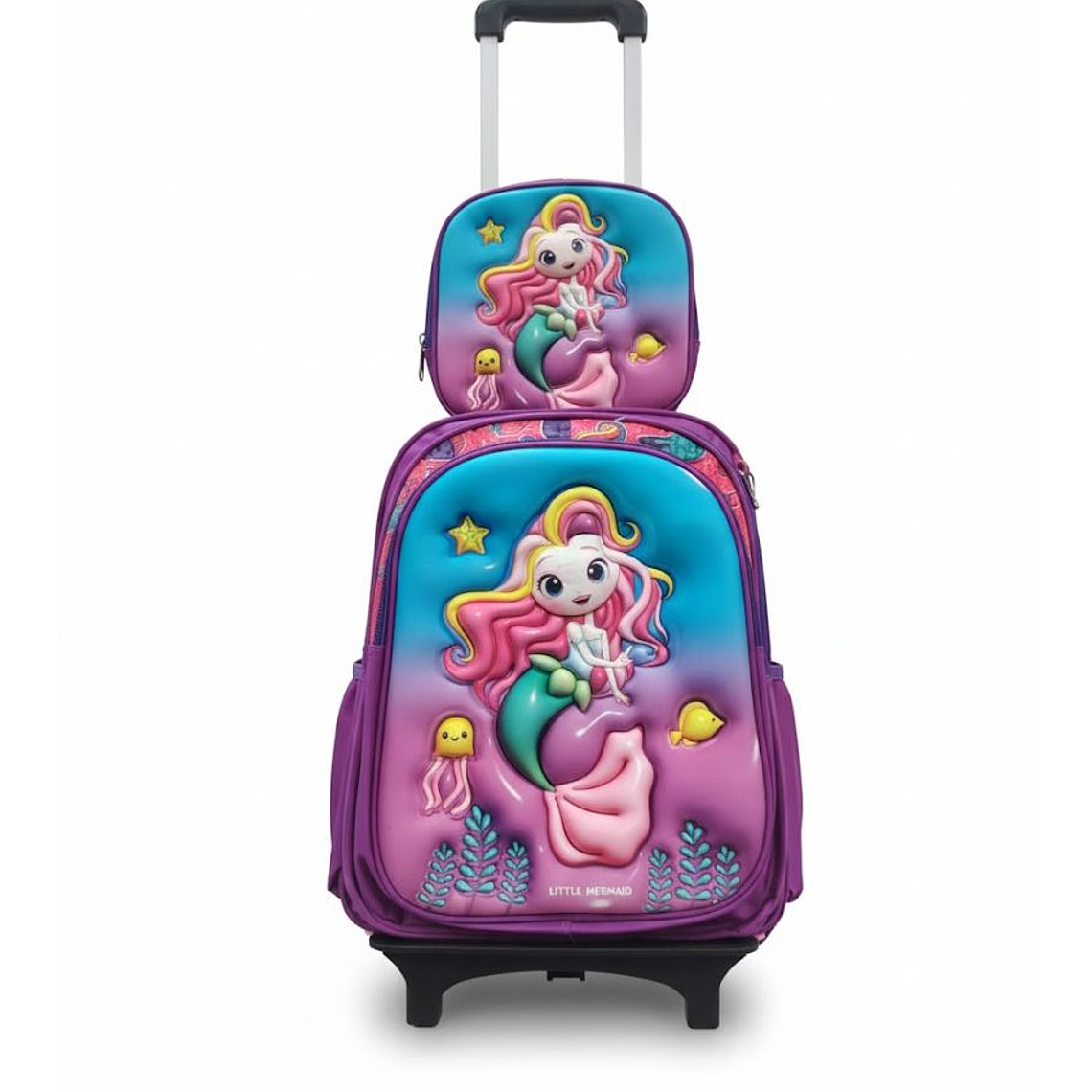 Mochila Niños Escolar Moda Ruedas Diseño Sirena 3 piezas 2