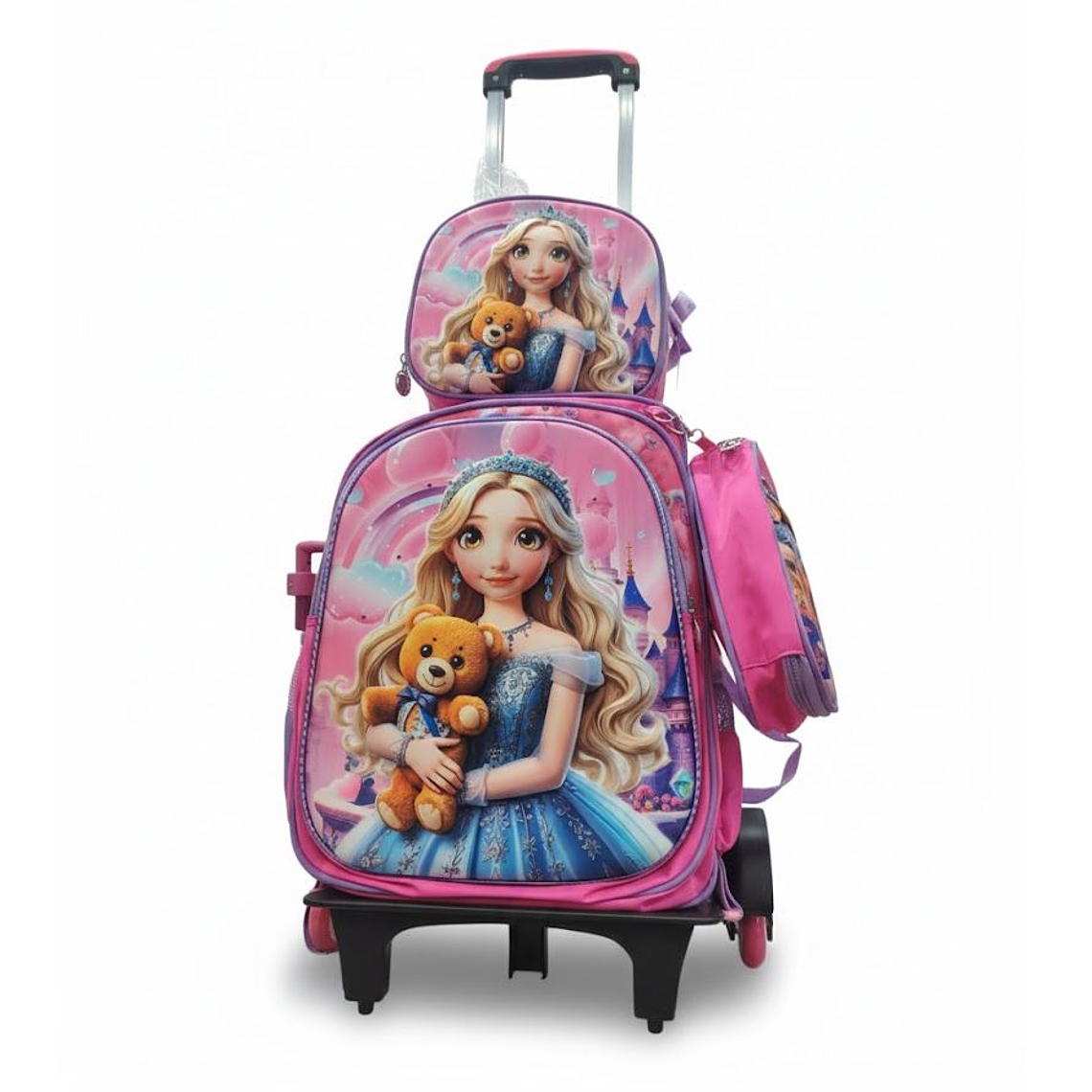 Mochila Niños Escolar Moda Ruedas Diseño princesas  3 piezas 2