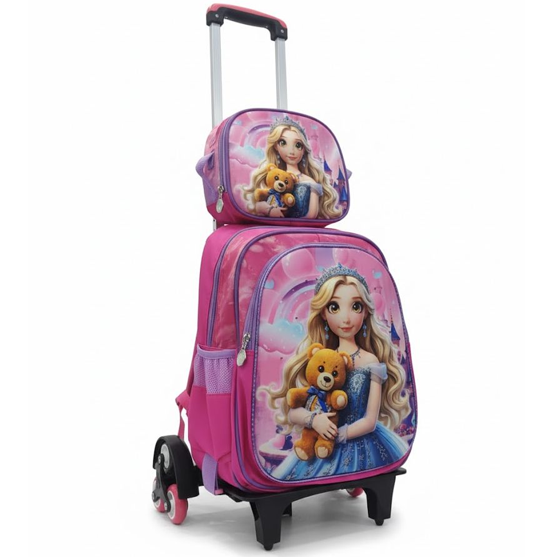 Mochila Niños Escolar Moda Ruedas Diseño princesas  3 piezas 3