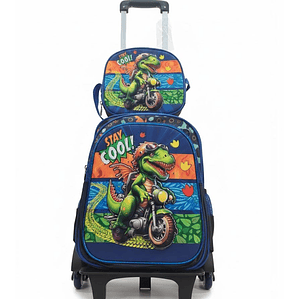 Mochila Niños Escolar Moda Ruedas Diseño 3 piezas