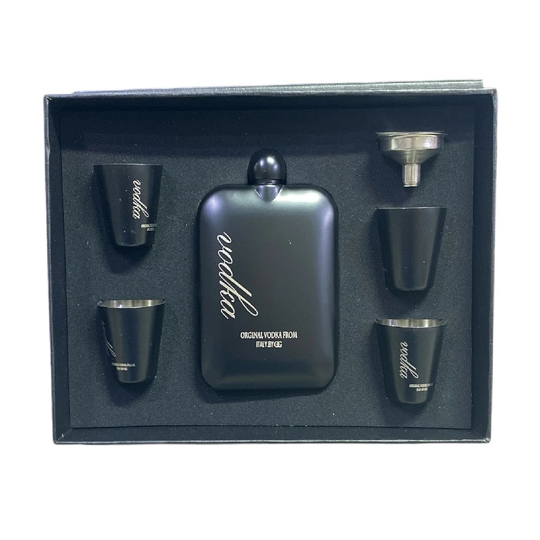 Set Petaca Licorera De Aluminio Con Accesorios Negro 1