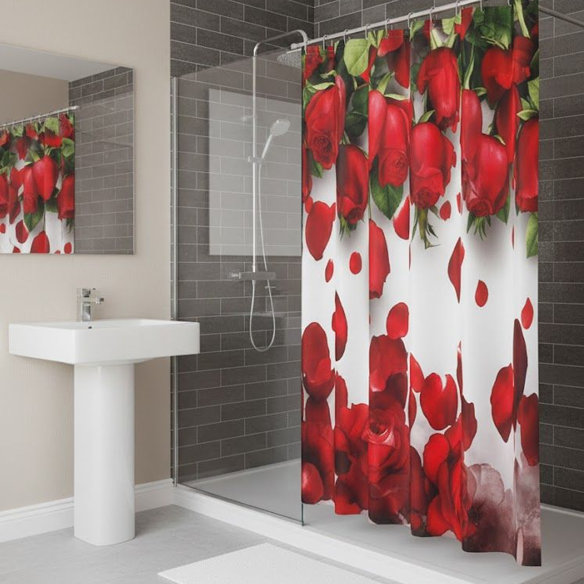 Cortina de baño poliester tela Rosas 1