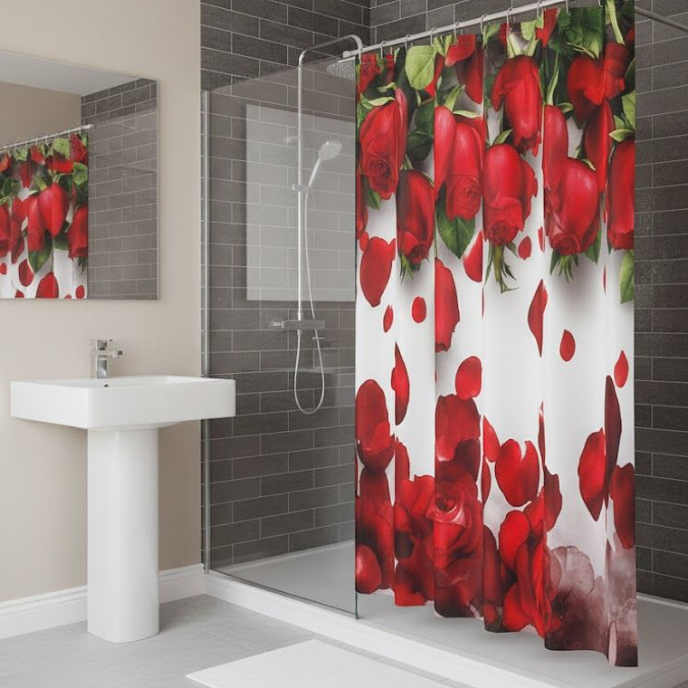 Cortina de baño poliester tela Rosas 1