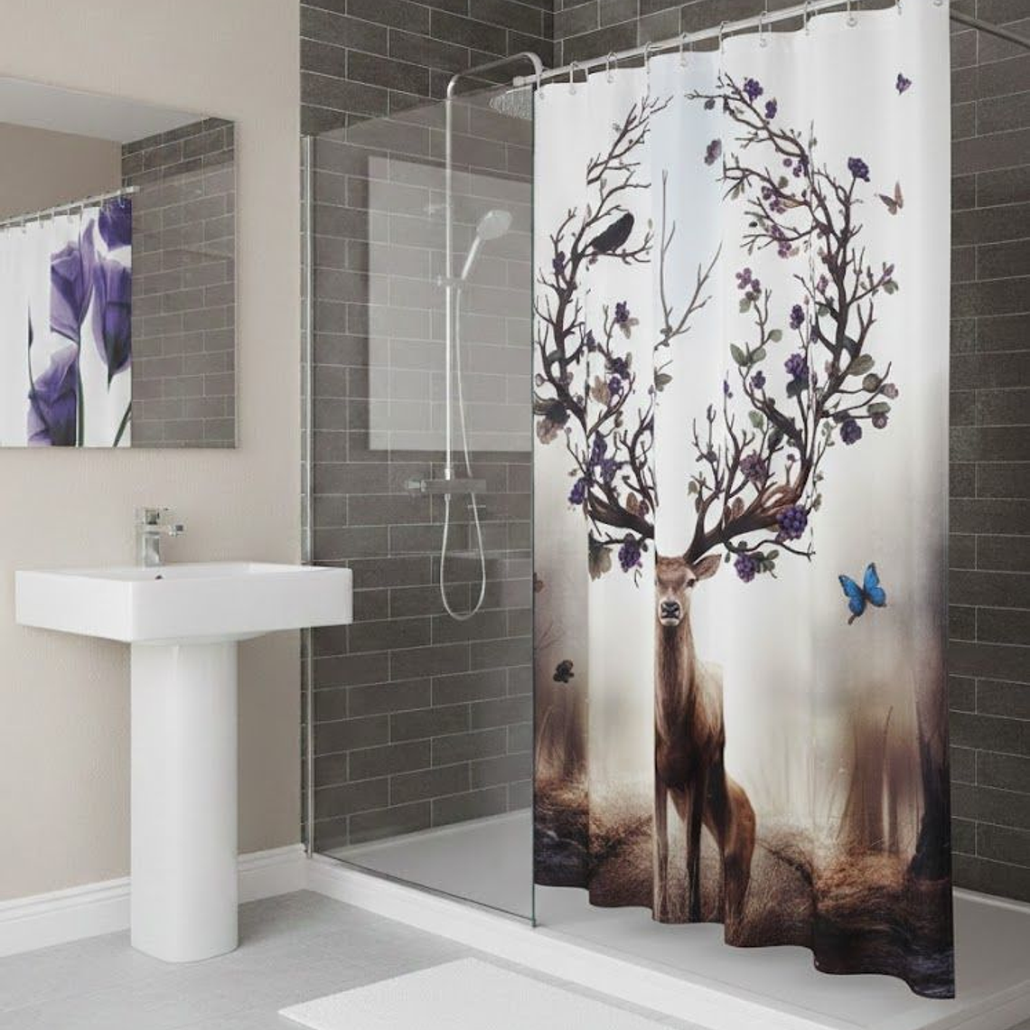 Cortina de baño poliester tela Alce 1