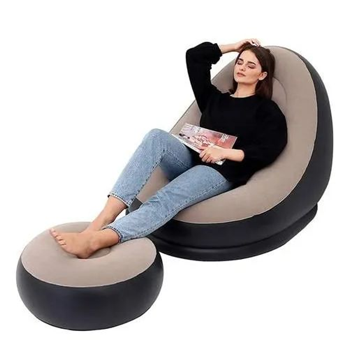 Sillón Pouf Inflable Aterciopelado Para Living Sofá 2 Piezas 1