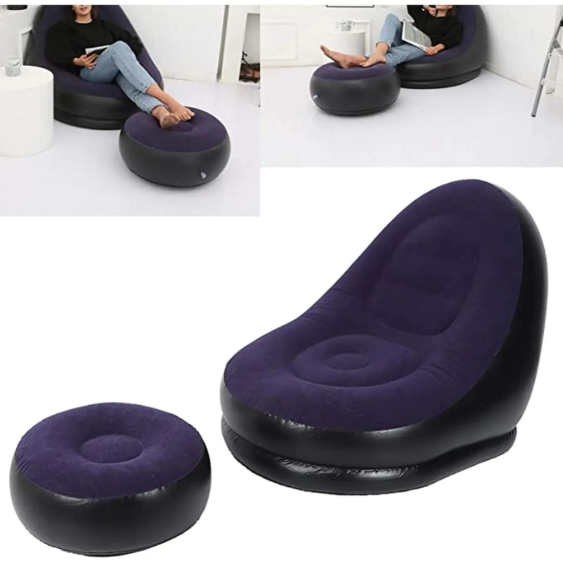Sillón Pouf Inflable Aterciopelado Para Living Sofá 2 Piezas 2