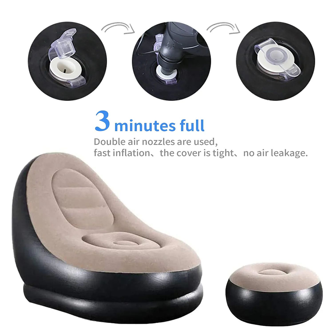 Sillón Pouf Inflable Aterciopelado Para Living Sofá 2 Piezas 3