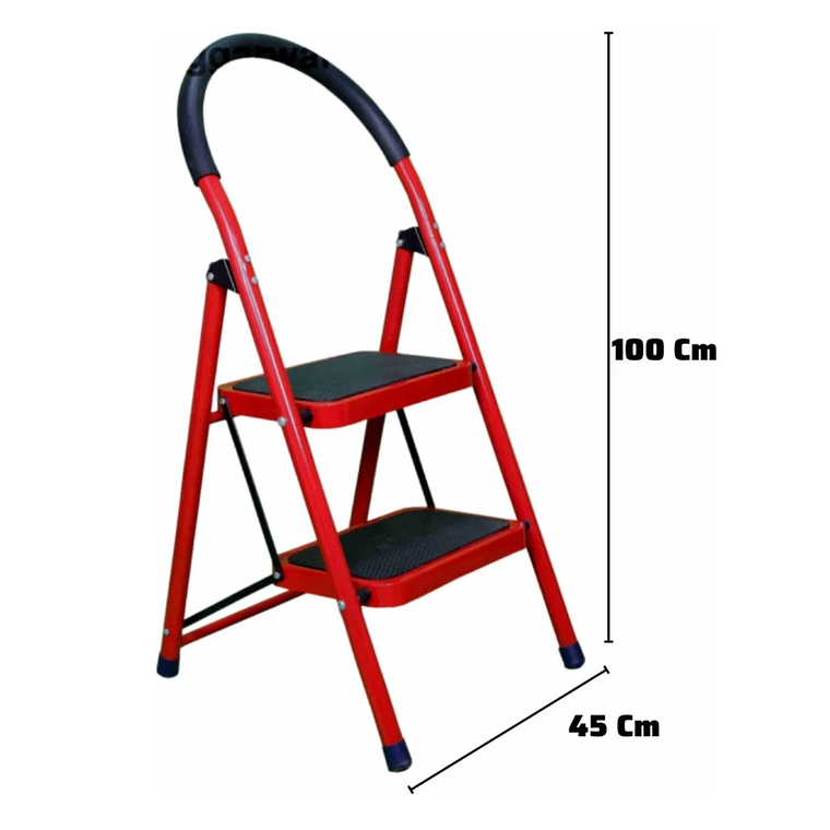 Escalera Plegable Metálica 2 Peldaños multiuso Rojo 3