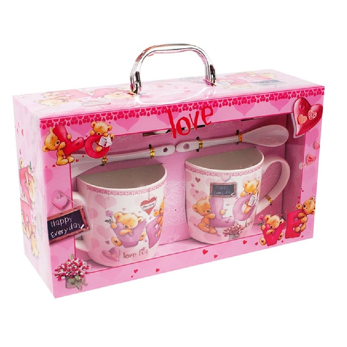 Juego de 2 tazas, platos y cucharas Love San Valentin 1