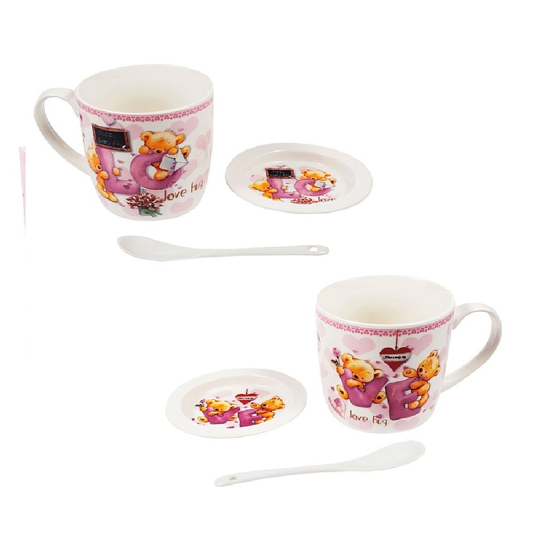 Juego de 2 tazas, platos y cucharas Love San Valentin 2